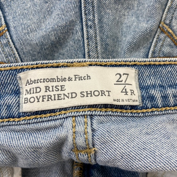 Abercrombie Fitch Mid Rise Boyfriend Short Blue Denim Jean Cut Off Womens 27 4R - Picture 5 of 6